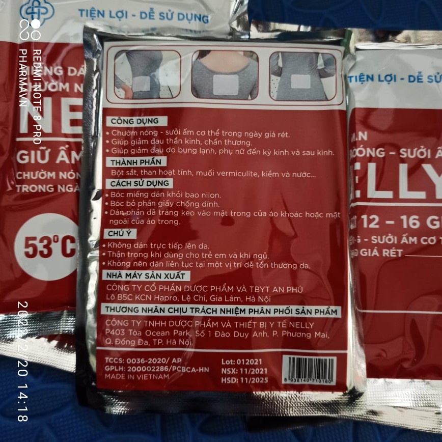 Miếng Dán Giữ Nhiệt NELLY Giữ ấm lên đến 16h - Dán Nóng,Sưởi Ấm