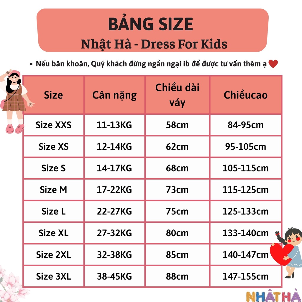 Váy bé gái M1 NHẬT HÀ Thiết kế dáng babydoll chất thô lụa size đại từ 11-45kg