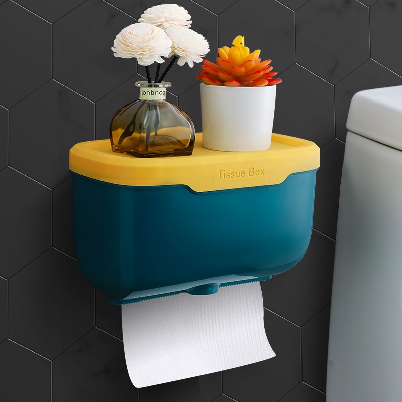 Hộp đựng giấy vệ sinh Tissue Box dán tường size lớn để được cuộn lớn, Hộp giấy vệ sinh dán tường nhà tắm