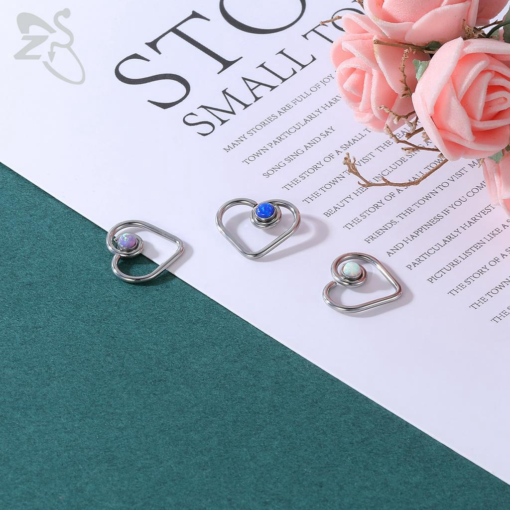 Khuyên tai / mũi / cơ thể bằng thép không gỉ hình trái tim đính đá opal bằng thép không gỉ 316L
