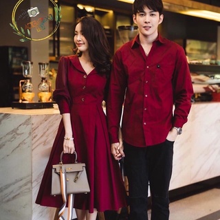 Set váy sơmi đôi đỏ đô dáng xoè thắt eo dự tiệc sang trọng