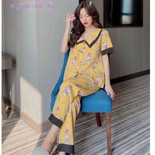 Bộ Pijama Lụa Cộc Tay Chất Mềm Mát Mẫu Mới Hàng Có SizeGiảm 10K Đơn 200K