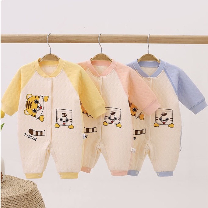 Body trần bông không viền đường may hàng Quảng Châu Bodysuit liền thân dài tay cài giữa 3 lớp dày ấm cho bé trai bé gái