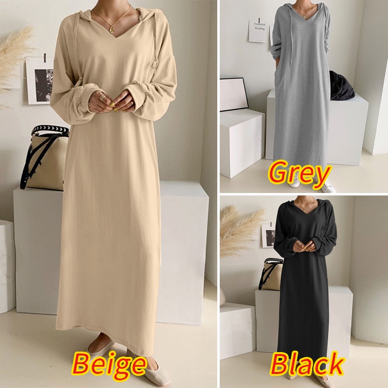 Váy hoodie ZANZEA tay dàimàu trơn thời trang phong cách Hàn Quốc cho nữ
