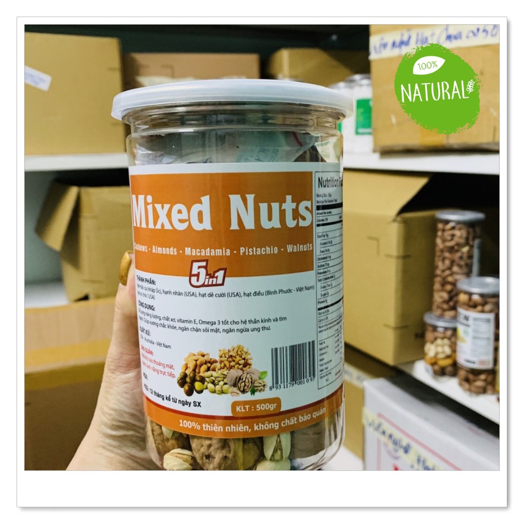 [Mới]  Hạt Mix Nuts 5 loại  Hạt Macca – Hạnh nhân – Hạt Dẻ cười – Hạt Điều – Hạt Óc chó  (500g)