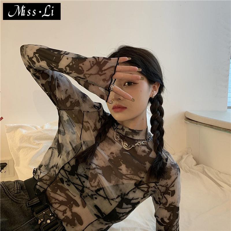 Áo Thun Mỏng Tay Dài Dáng Ngắn Phối Màu Nhuộm Thời Trang Mùa Hè Hàng Mới Cho Nữ 2022