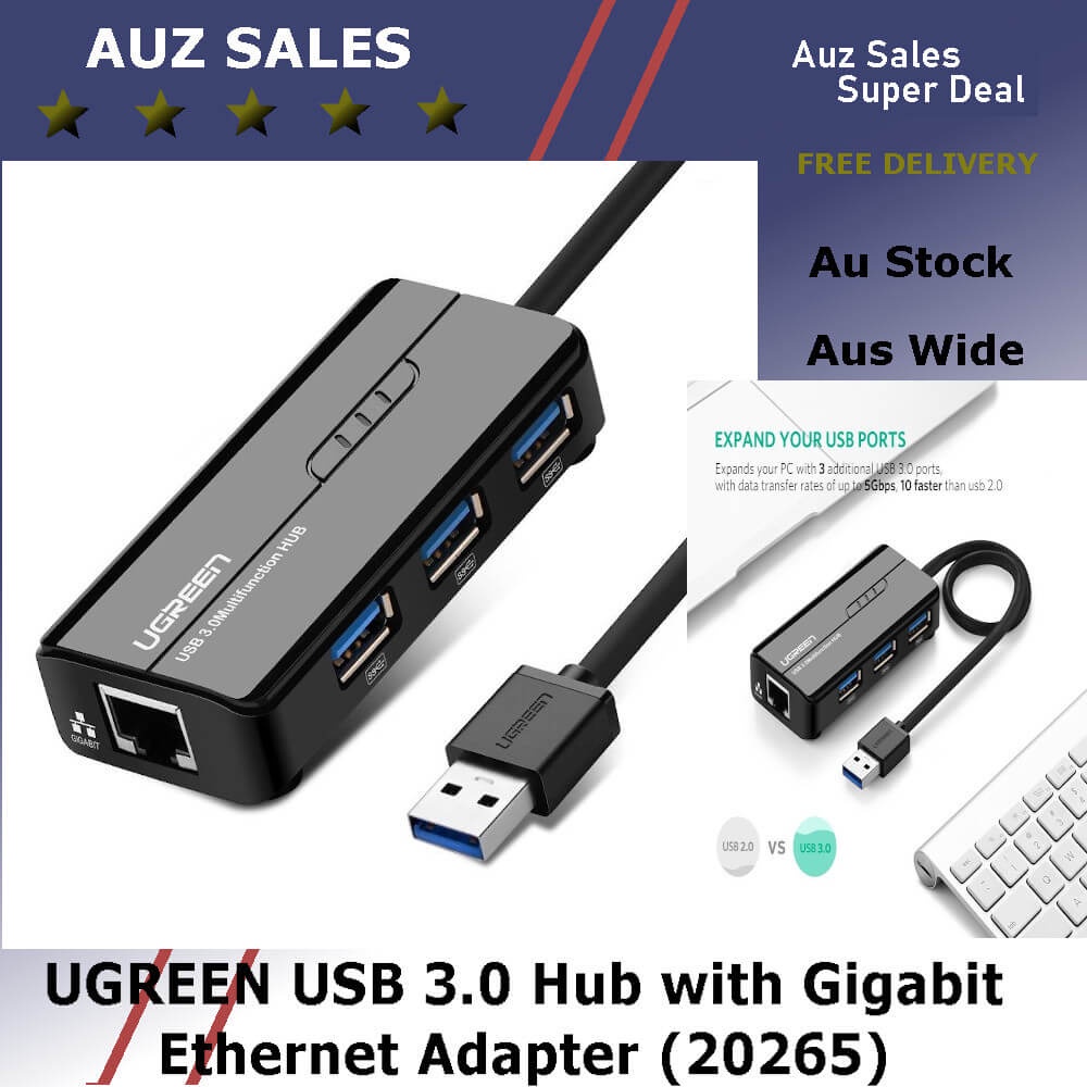 Bộ chuyển USB 3.0 to LAN Gigabit + 3 Hub USB 3.0 Ugreen 20265 CR103 Chính Hãng Cao Cấp