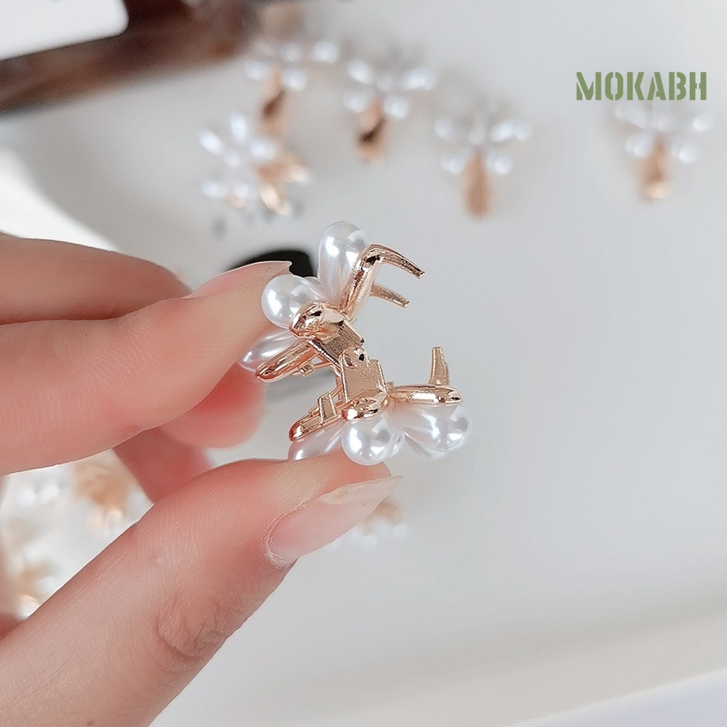 Set 5 / 10 Kẹp Tóc Càng Cua Mini Đính Ngọc Trai Giả Sáng Bóng Chống Trượt Kiểu Retro
