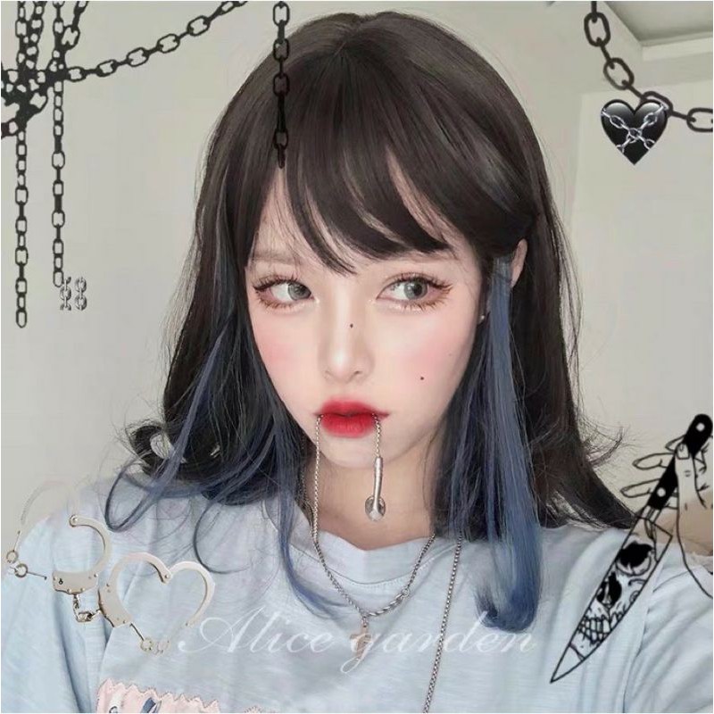 [Sẵn] Wig teen/lolita/cosplay M05 nâu pha xanh khói hai lớp (tóc giả nguyên đầu cúp ngang vai) [Miu Cosplay]