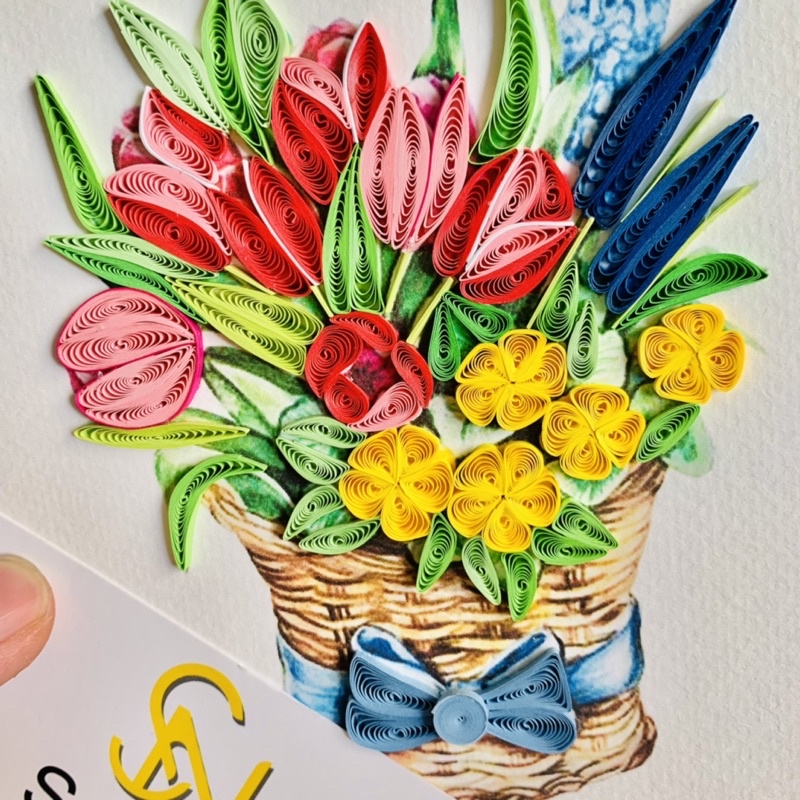 Thiệp tình yêu handmade chất liệu giấy xoắn kích thước 15X15cm