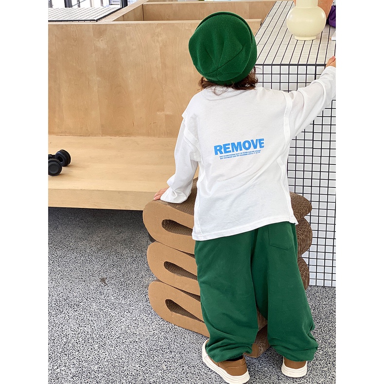 A204- Áo thun dài tay bé trai chữ RE size 90 -150, quần áo trẻ em thu đông phong cách hàn quốc