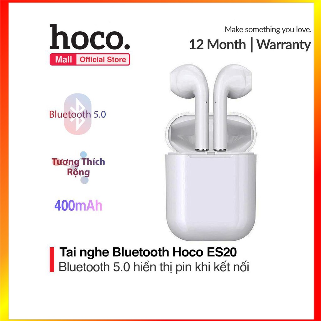 Tai nghe bluetooth không dây V5.0 có vỏ sạc Hoco ES20 400mAh, cho âm thanh cân bằng, âm bổng rõ ràng và âm trầm mạnh mẽ