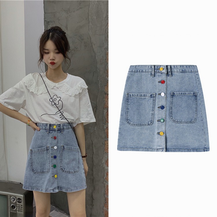 Xiaozhainv Chân Váy Denim Lưng Cao Phong Cách Hàn Quốc | BigBuy360 - bigbuy360.vn