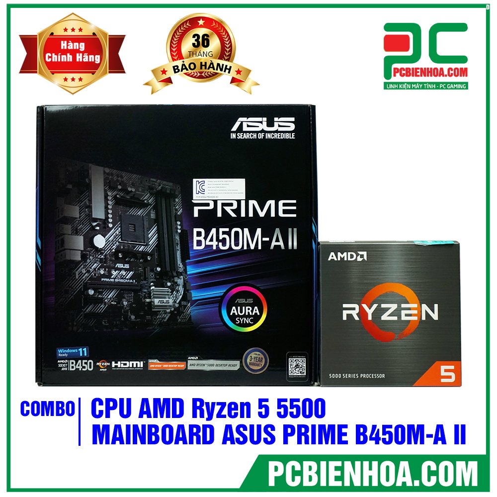 Combo máy tính AMD RYZEN 5 5500 + B450M-A II - Hàng chính hãng 36T