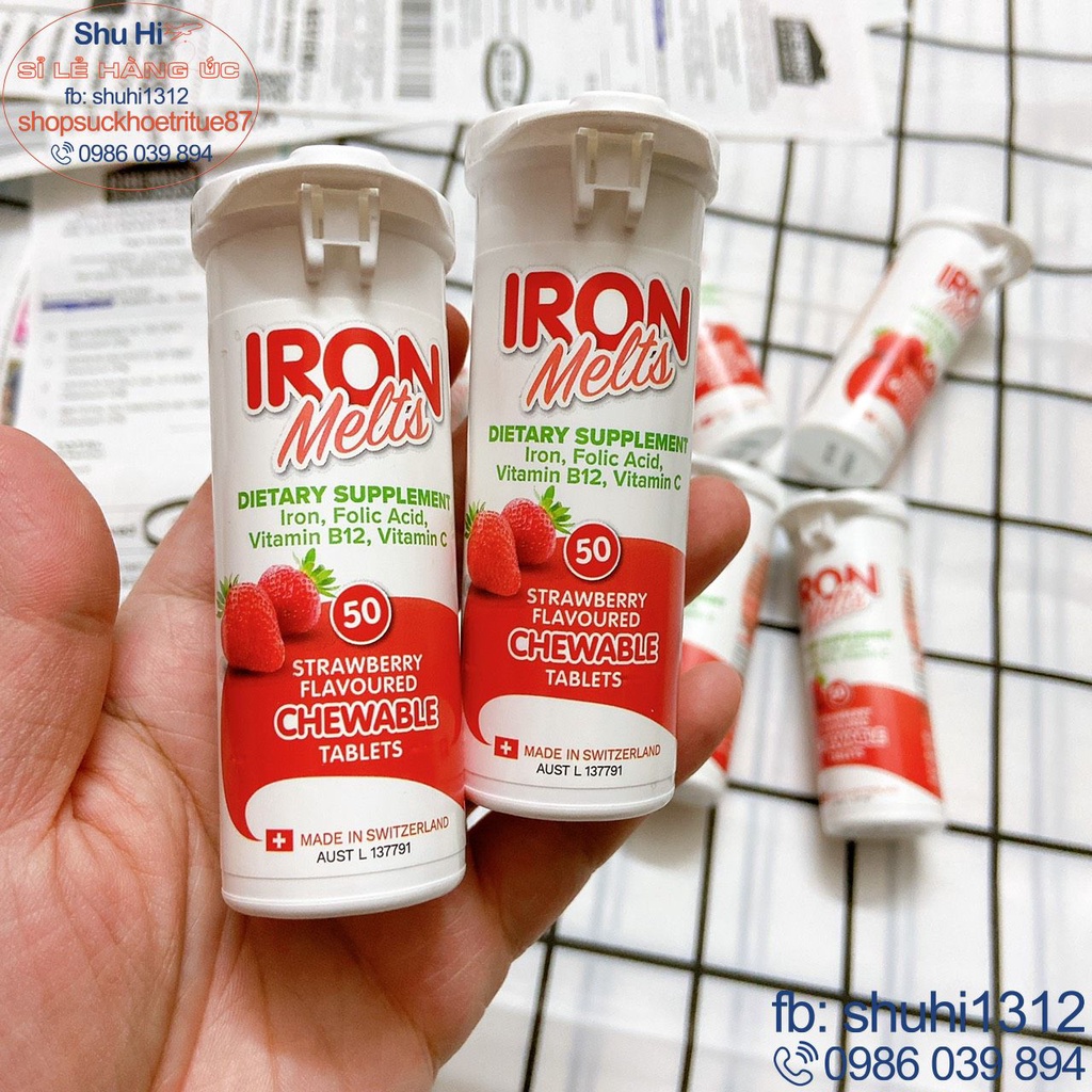 Viên ngậm bổ sung sắt iron melts 50 viên úc vị dâu, cho bé từ 2 tuổi và người lớn