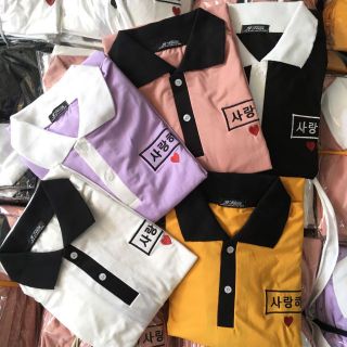 Áo thun ☆ Hình Thật☆ polo tay lỡ thêu trái tim chữ hàn🤩😁😙