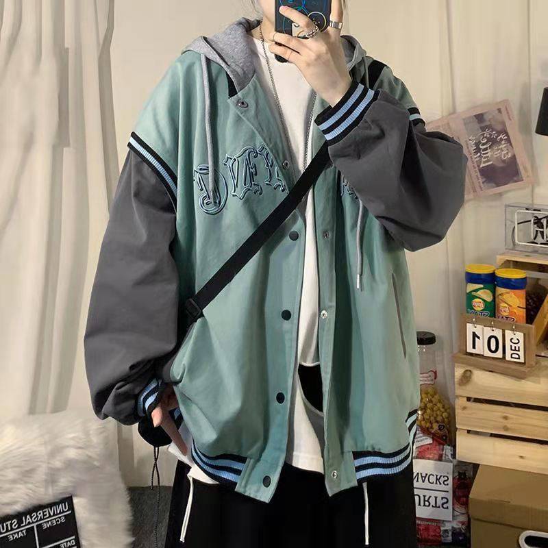 Áo Khoác Bomber XL Hai Lớp Có Mũ Trùm Đầu Mùa Xuân Hình Dơi Tương Phản Cho Nam 2021