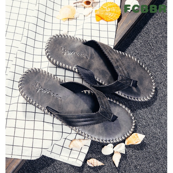 Dép Xỏ Ngón Bằng Da Đế Dày Phong Cách Âu Mỹ Thời Trang Đi Biển Mùa Hè Cho Nam