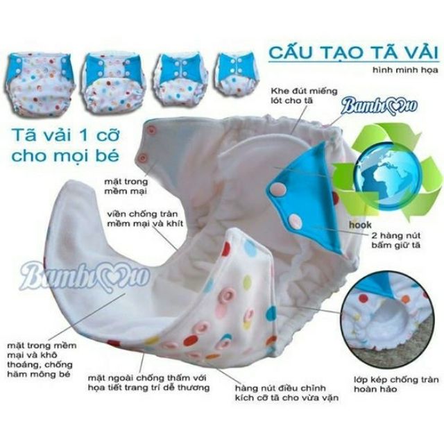 Sỉ 5 bỉm vải bambimio  size M (3-16kg)