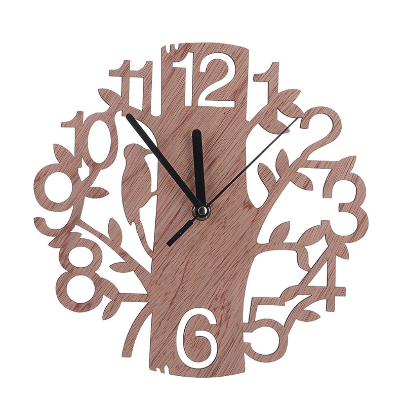 1PC Modern Wooden Tree Wall Clock 3D DIY Clock Home Decor