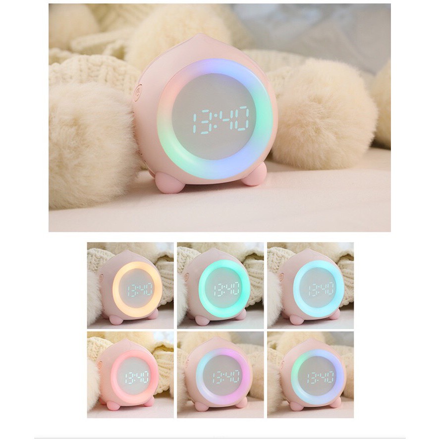 Đồng hồ để bàn kết hợp đèn ngủ & loa Bluetooth kiểu dáng trái đào