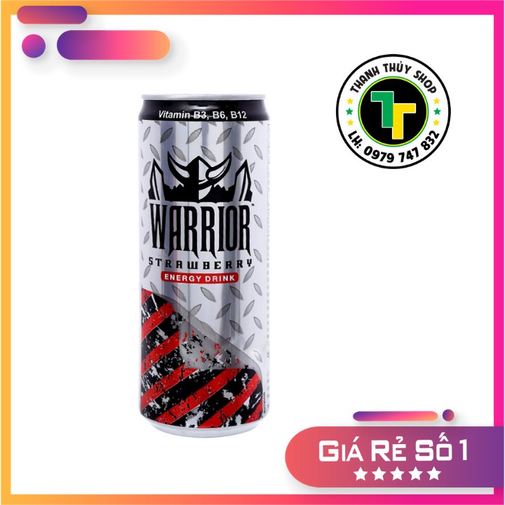 Combo 06 lon - Nước tăng lực Warrior hương dâu nhập từ Thái Lan cho tinh thần sảng khoái loại 325ml