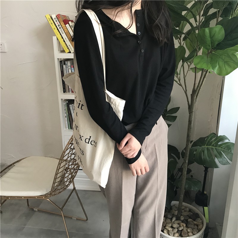 Áo Thun Tay Dài Dáng Rộng Màu Sắc Đơn Giản Trẻ Trung Phong Cách Hàn Quốc | BigBuy360 - bigbuy360.vn