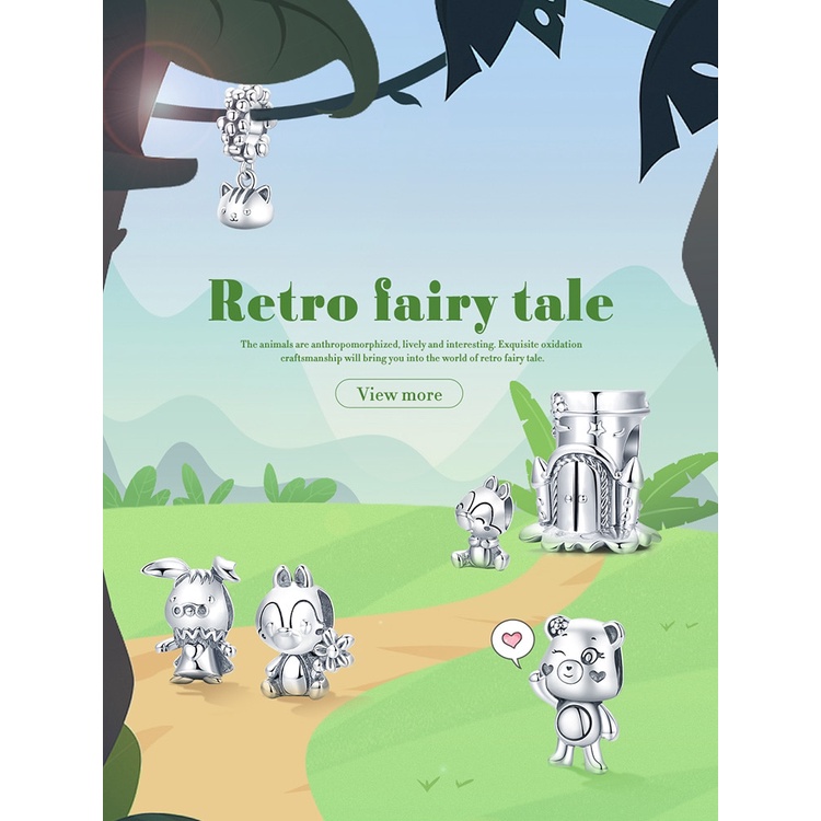 Mặt dây bamoer bạc 925 hình động vật hoạt hình cho vòng tay/ dây chuyền SCC1866