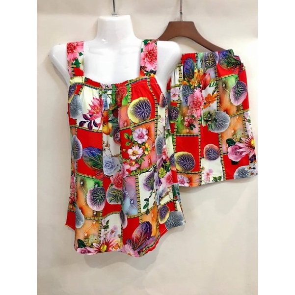 Bộ quần áo lanh 2 dây quần cộc mặc nhà cho người trung niên có size to cho người béo mập