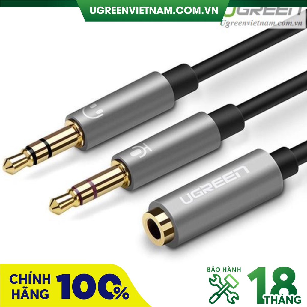 Cáp Audio 3,5mm âm ra 2 đầu 3,5mm 1 Mic 1 loa chính hãng Ugreen 20899 mạ vàng cao cấp