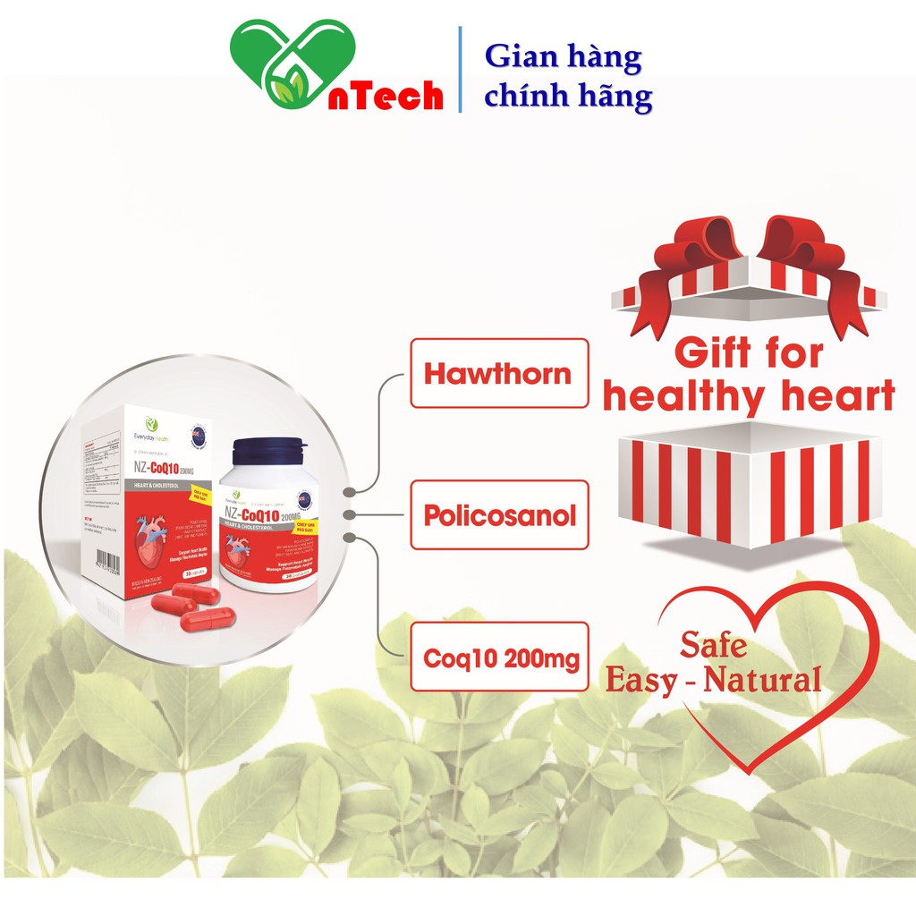 Bổ tim Everyday Health CoQ10 phòng và hỗ trợ cải thiện các bệnh tim mạch rối loạn nhịp tim nhồi máu cơ tim hộp 30 viên