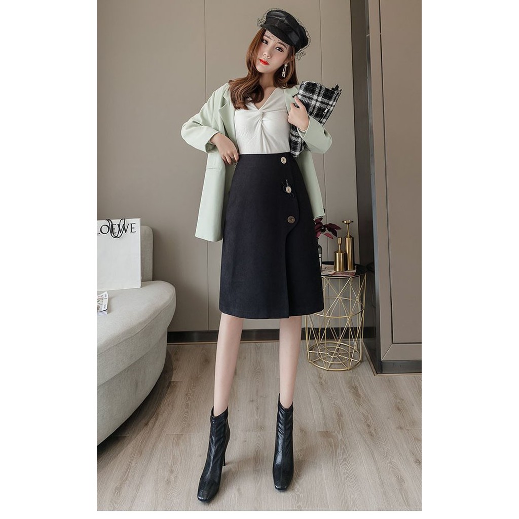 Chân Váy Nữ ❣️𝑭𝒓𝒆𝒆𝒔𝒉𝒊𝒑❣️ CHÂN VÁY CHỮ A 3 NUT VIVI - Hàng thiết kế phom chuẩn đẹp