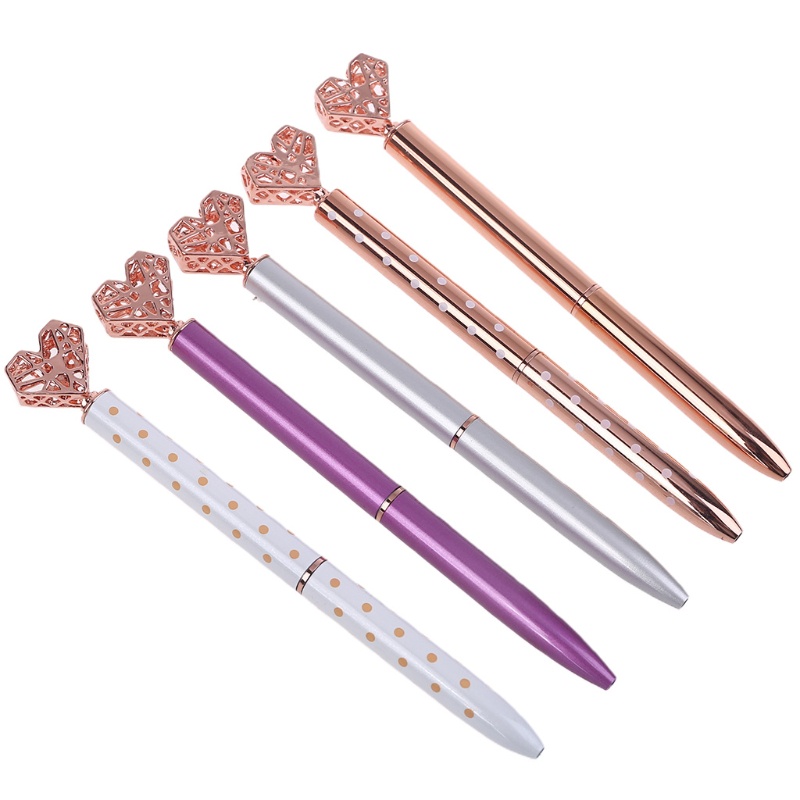 Set 5 Bút Bi Kim Loại Hình Viên Kim Cương Pha Lê Lớn Màu Vàng / Bạc / Trắng / Đen