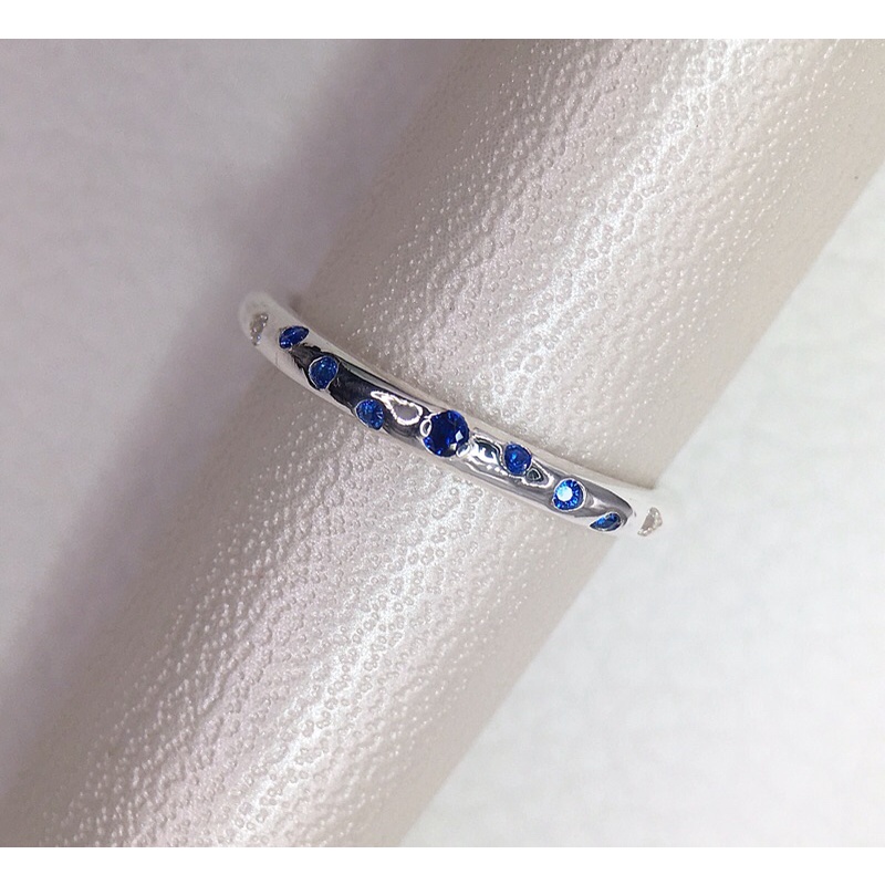 Nhẫn bạc nữ đai tròn hạt tấm zigzag mau xanh Topaz bạc S925 nhẫn thời trang nữ quà tặng 8/3 KimKim sterling silver ring