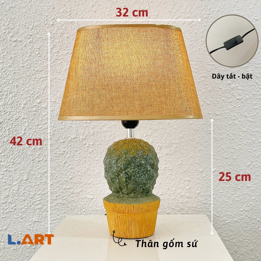 Đèn bàn ngủ LART 17510 thân hình bình xương rồng độc đáo với dây tắt bật dùng nhiều loại bóng