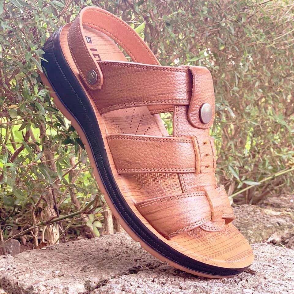 Sandal da bò - dép da bò cao cấp HK.STORE da bò xịn kết hợp đế kếp cao 3,5cm cực đẹp khâu may chân quai công nghệ 2021