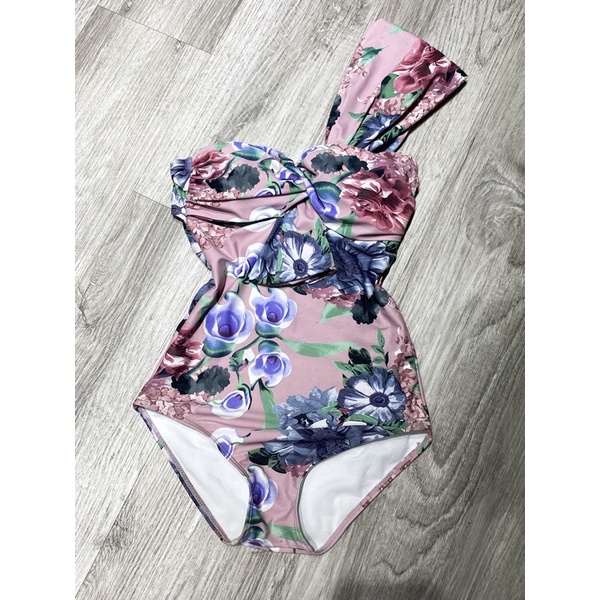 Đồ bơi nữ , bikini một mảnh cup ngực vạt vai nơ ngực hoa tím (kèm ảnh thật)