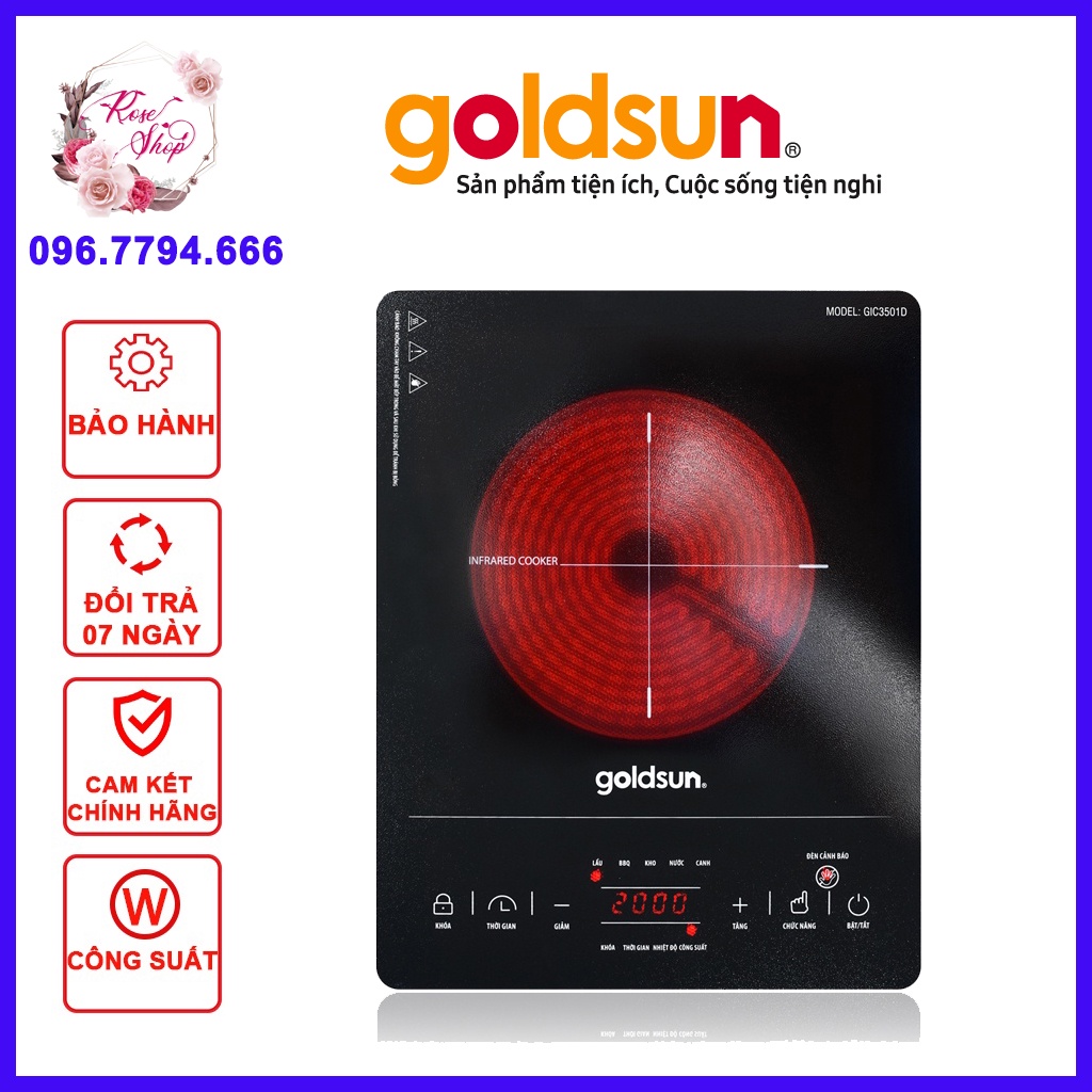 Bếp hồng ngoại, Bếp hồng ngoại đơn Goldsun công suất 2000W bảo hành chính hãng 12 tháng,mã 10101457