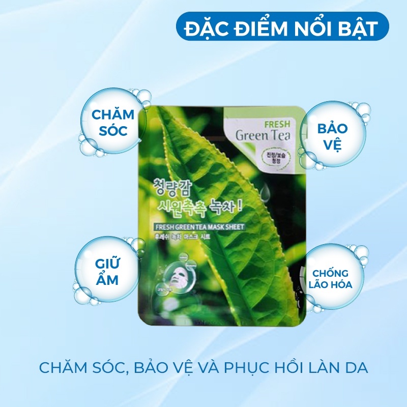 Combo 10 Túi Mặt Nạ Giấy Trà Xanh 3W Clinic Hàn Quốc Chiết Xuất Lá Trà Xanh Giúp Dưỡng Da Mềm Mịn Giảm Dầu Mụn 23mlx10