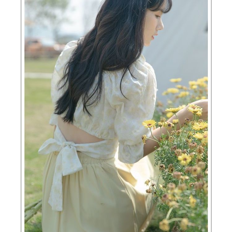 Áo Kiểu Ngắn Tay Thắt Nơ Sau Lưng Thời Trang Mùa Hè Cho Nữ