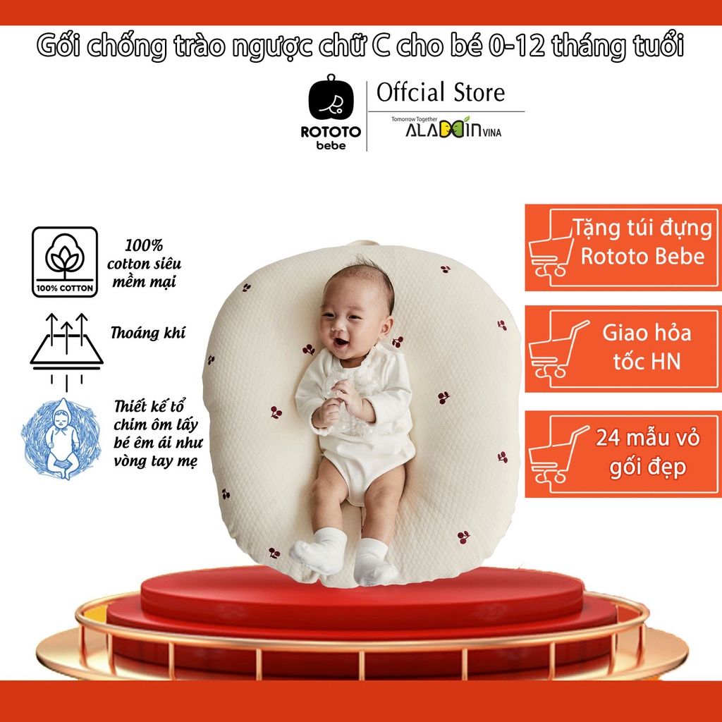 Gối chống trào ngược chữ C Rototo Bebe cho bé 0-12 tháng [chính hãng]