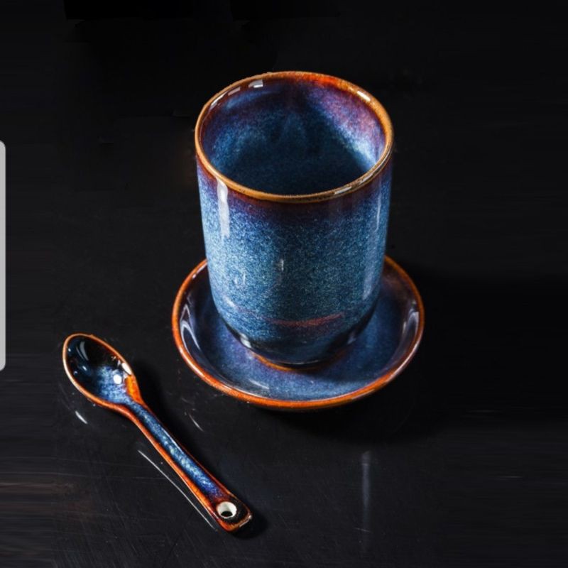 Bộ Cốc Trà 250ml Men Xanh Hoả Biến  - Cốc tách uống trà xanh màu hoả biến - Gốm Sứ Cao Cấp Bát Tràng