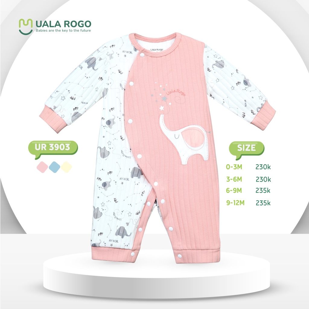 Body Uala Rogo cotton cài chéo hình con voi to cao cấp mềm mịn thấm hút tốt cho bé trai bé gái sơ sinh 3903