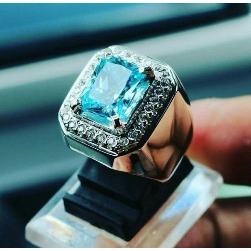 (Hàng Có Sẵn) Nhẫn Nam Mặt Hình Bát Giác Đính Đá Topaz