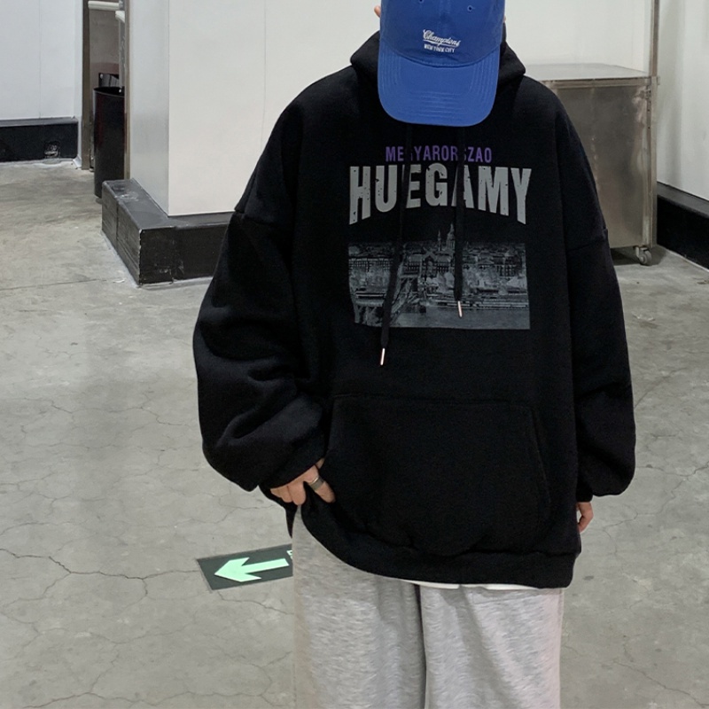 Áo hoodie dày dáng rộng tay dài in họa tiết phong cách Hàn Quốc size M-5XL 3XL 4XL cho nam