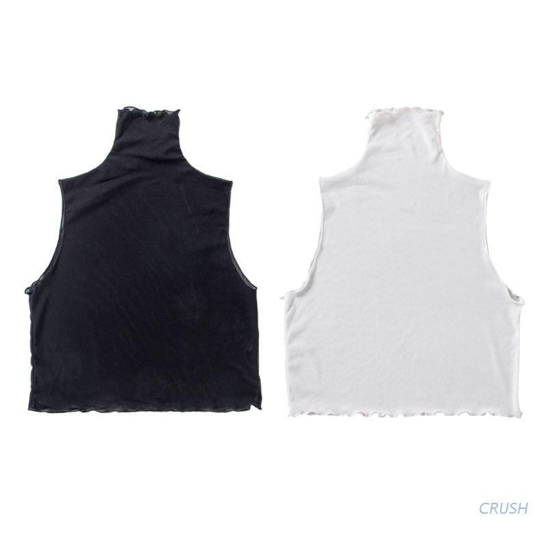 Áo croptop sát nách cổ lọ phối lưới màu trơn thời trang mùa thu cho nữ | BigBuy360 - bigbuy360.vn