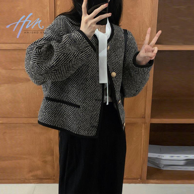 Áo khoác cardigan dáng ngắn phong cách Pháp cổ điển thời trang xuân thu cao cấp dành cho nữ