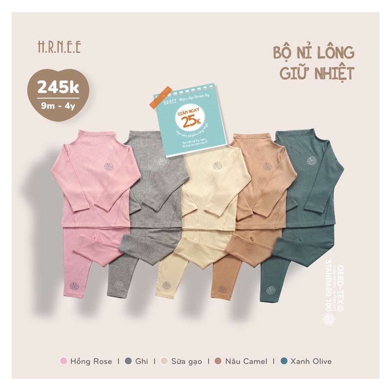 Bộ nỉ lông 2p hrnee cho bé trai gái