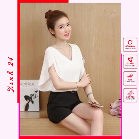 Áo sơ mi nữ cổ tim, thiết kế ống tay loe trẻ trung nữ tính | BigBuy360 - bigbuy360.vn