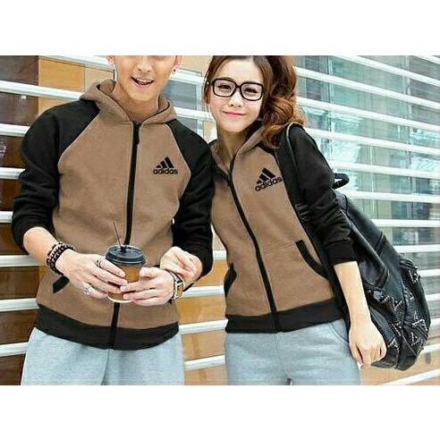 ☊ Áo Khoác Hoodie Cặp Đôi Màu Nâu Và Đen Adidas ♞